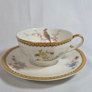 Theodore Haviland Limoges France Eden Bird of Paradise Teacup and Saucer Set